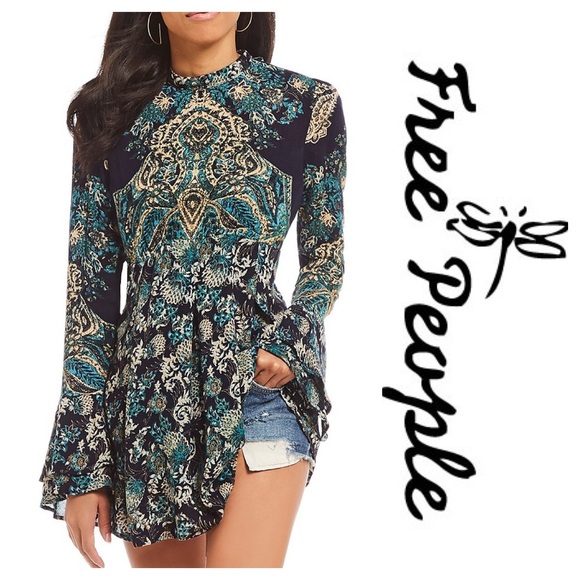 Free People Tops - New FP Lady Luck Printed Bell Sleeve Tunic Top